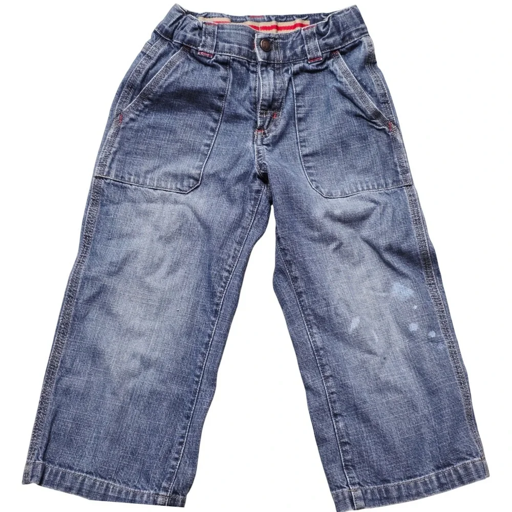 Y2K 2003 Gymboree Kids Denim Jeans Size 4 Blue Button Fly Distressed Cargo Style